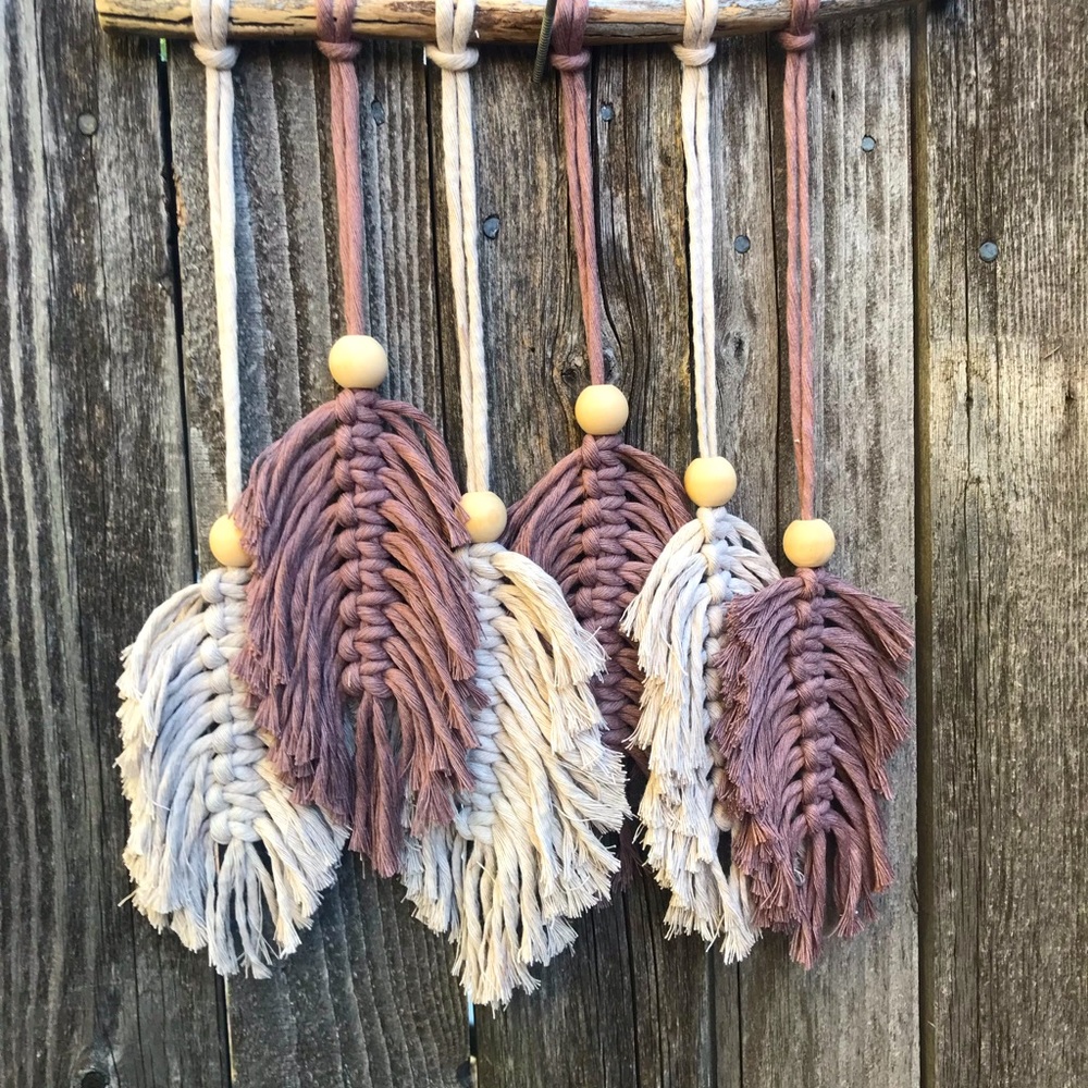 Beautiful Macrame Feathers on Deadwood